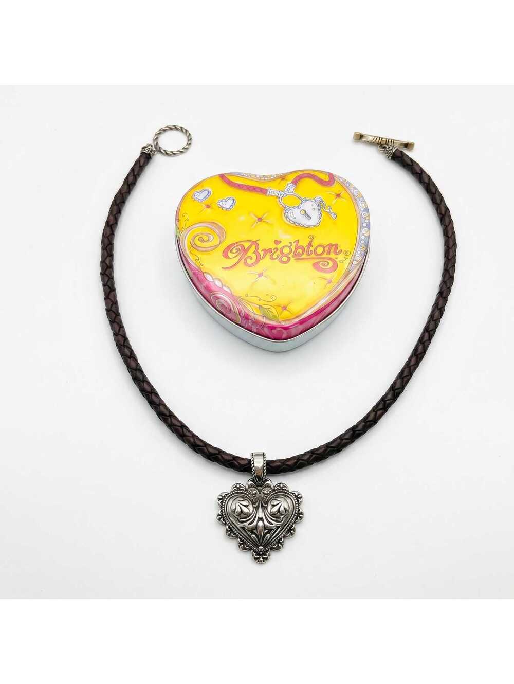 NWOT Vintage Brighton Choker Necklace Removable Heart Pendant Collectable w/ Tin